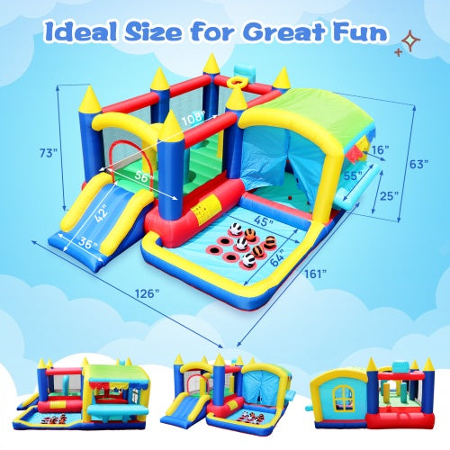 7-in-1 Inflatable Bounce House, Bouncy House With Ball Pit For Kids