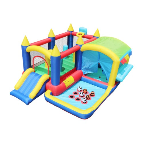 7-in-1 Inflatable Bounce House, Bouncy House With Ball Pit For Kids