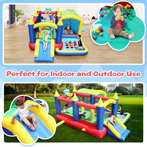 7-in-1 Inflatable Bounce House, Bouncy House With Ball Pit For Kids