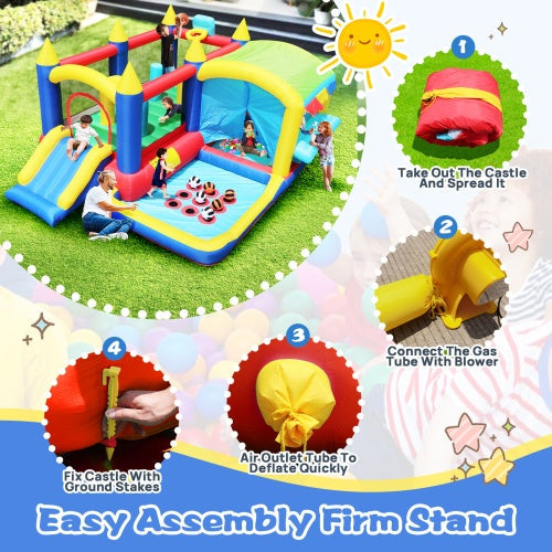 7-in-1 Inflatable Bounce House, Bouncy House With Ball Pit For Kids