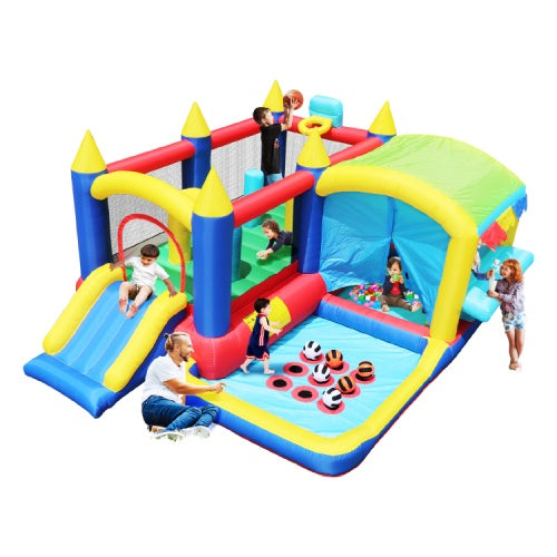 7-in-1 Inflatable Bounce House, Bouncy House With Ball Pit For Kids