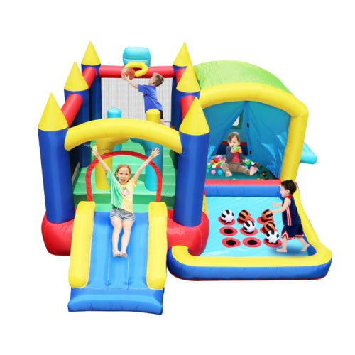 7-in-1 Inflatable Bounce House, Bouncy House With Ball Pit For Kids