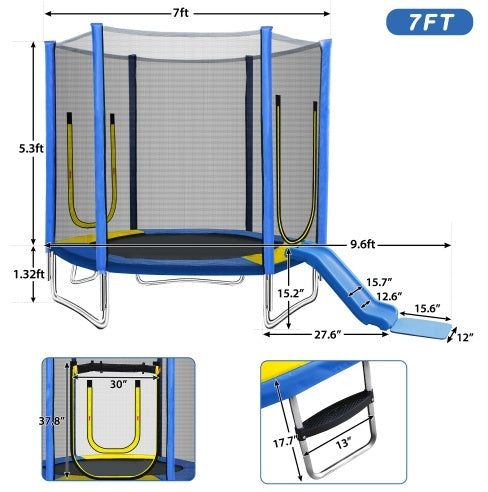 7FT Trampoline For Kids With Safety Enclosure Net, Slide And Ladder,